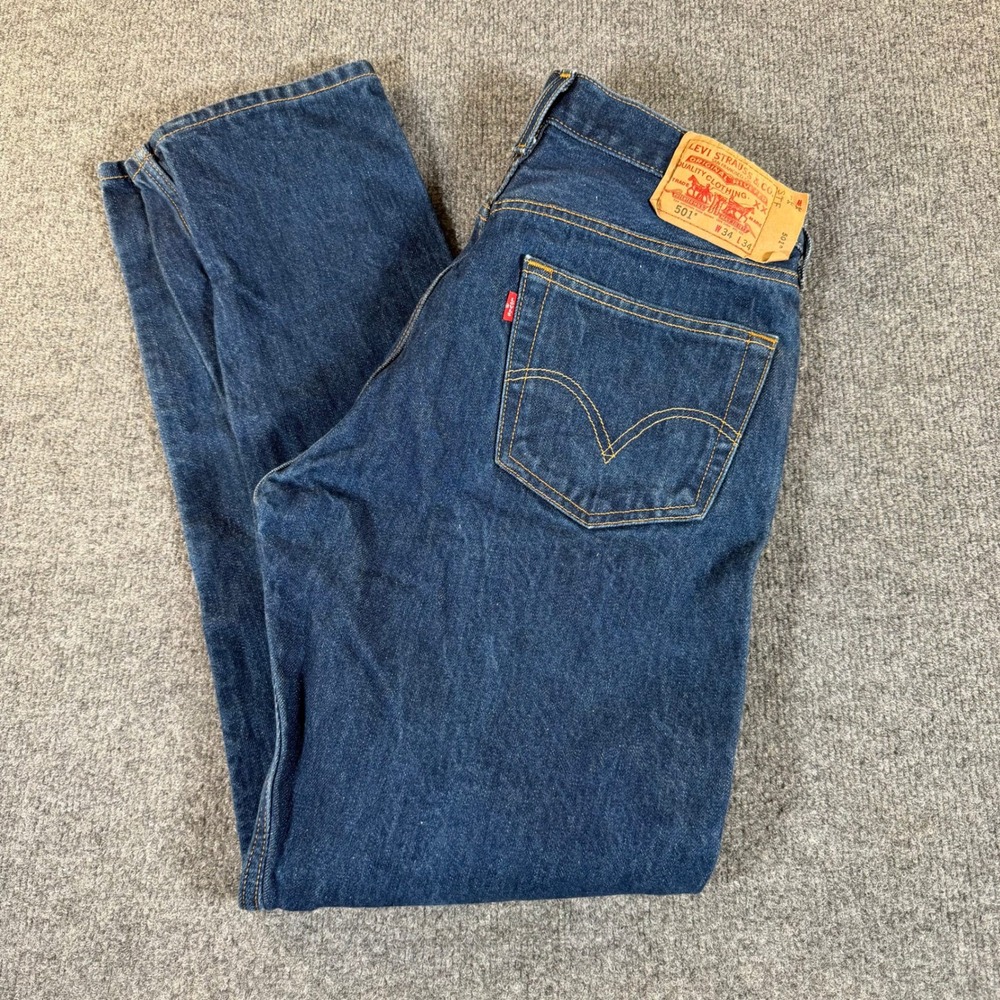 Levis 501 Original Shrink to Fit STF Dark Wash Straight Leg Jeans 34x34 #3992
